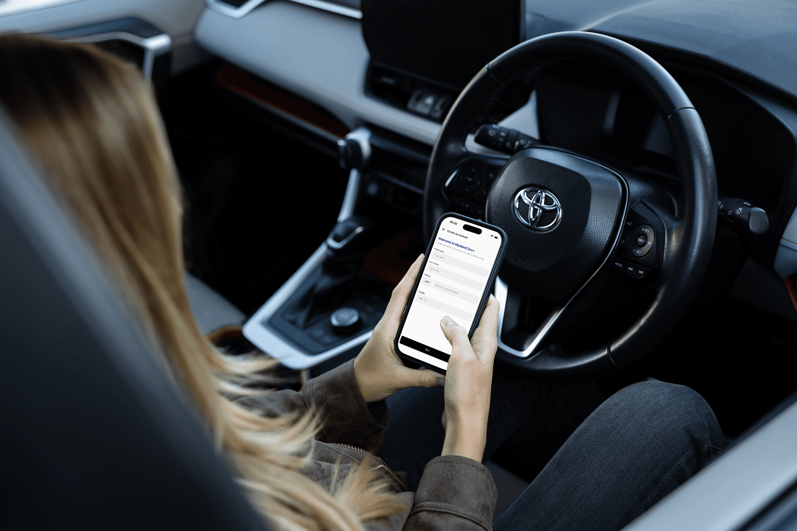 MyAutoCare+ app registration screen on smartphone